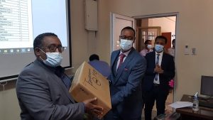 Prof. Jeylan wolyie and other invited guests on inauguration of Health Information System (HIS) Training Center at Haramaya University