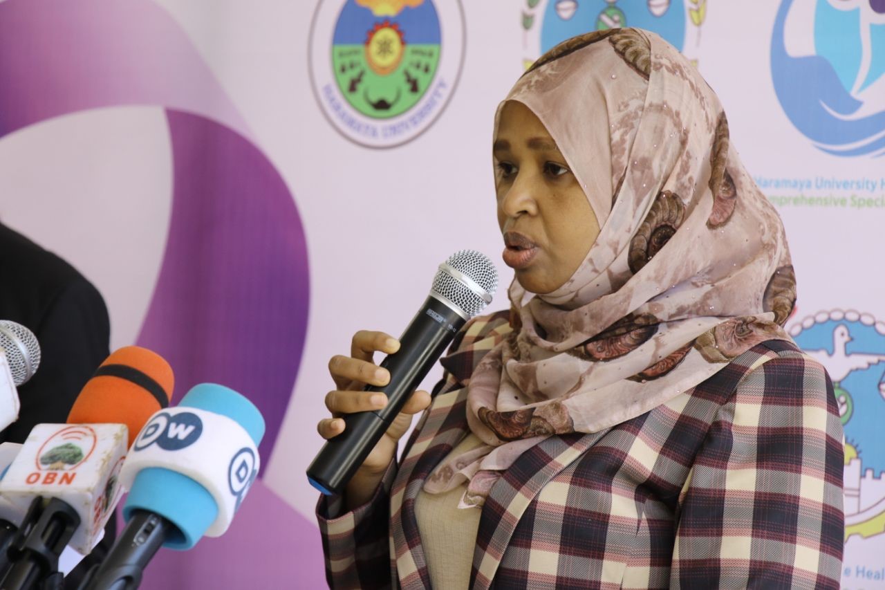 Mrs. Misra Abdalla, Harari State Deputy President on inauguration of cancer treatment center at Haramaya University