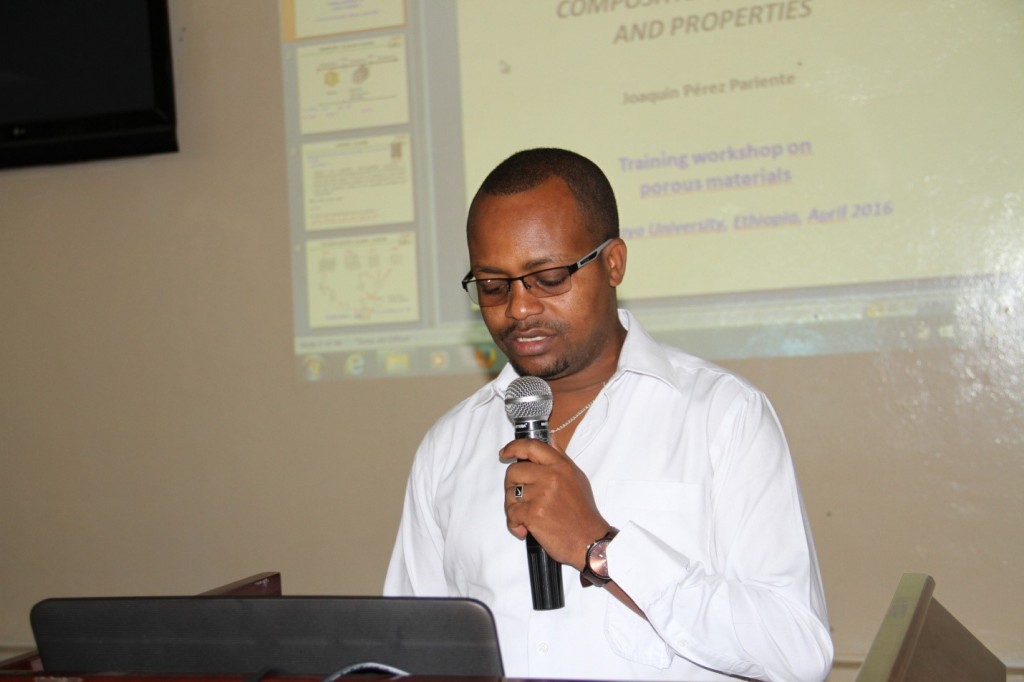 D/r. Zewdu Bezu at training on Porous Solids at Haramaya University