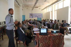 Haramaya University’s D/r. Mikiyas Hailu, Director of Library and Information Services Directorate with D/r. Girma Amente president of Haramaya University at Inaugurationof Digital Library