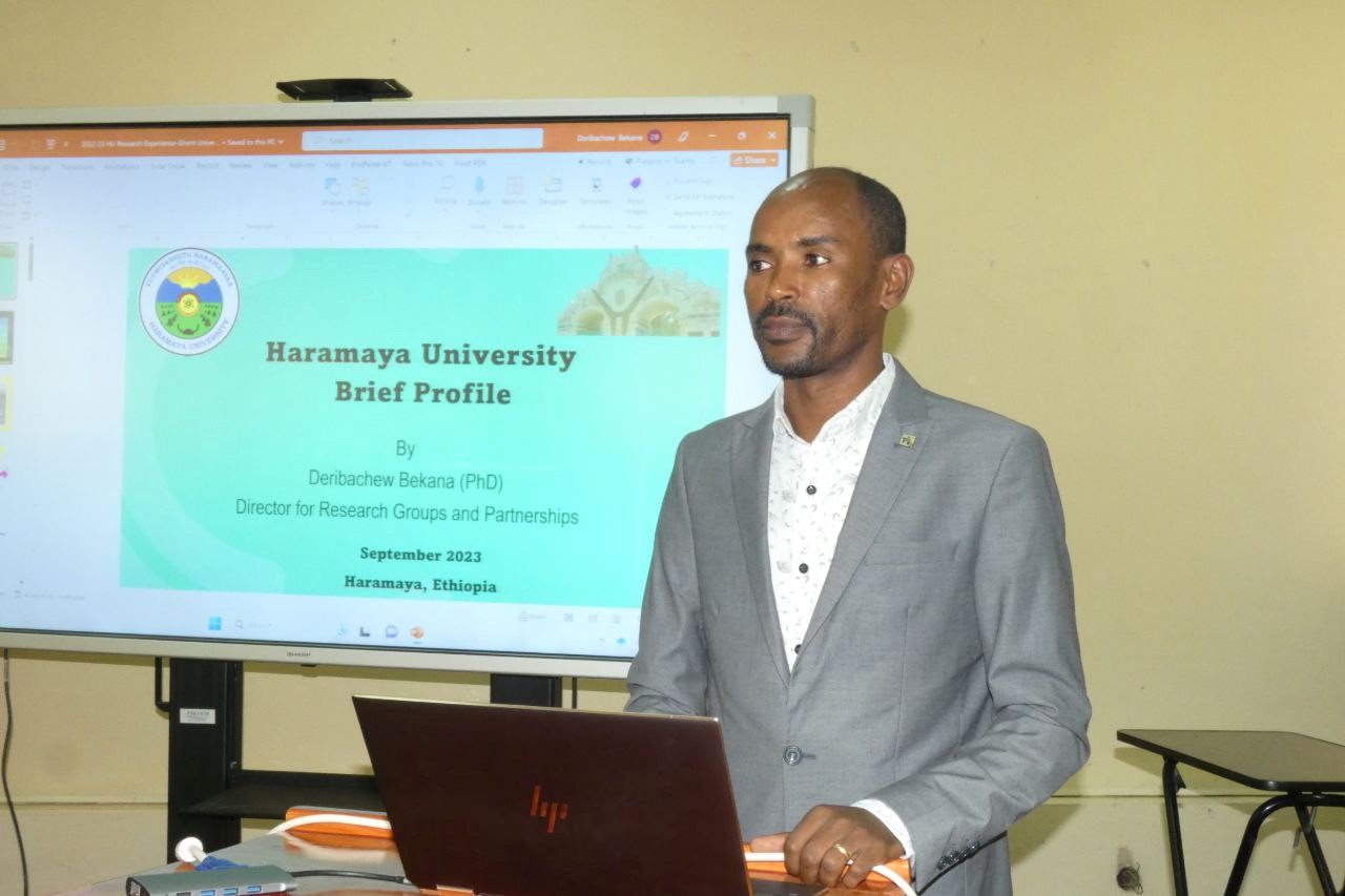 Dr. Deribachew Bekana, Director of Research Groups and Partnership at the Research Office, presented the University's profile and potential