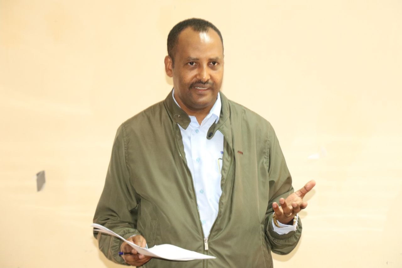 Dr. Zelalem Bekeko, the Dean of Haramaya University's College of Agriculture and Environmental Science at training presentation 