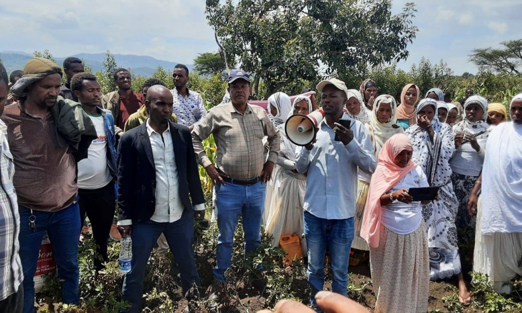 Participants, including farmers, agricultural experts, and development agents