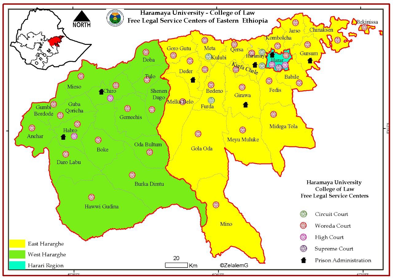Haramaya University College of Law Free Legal Service Centers Map