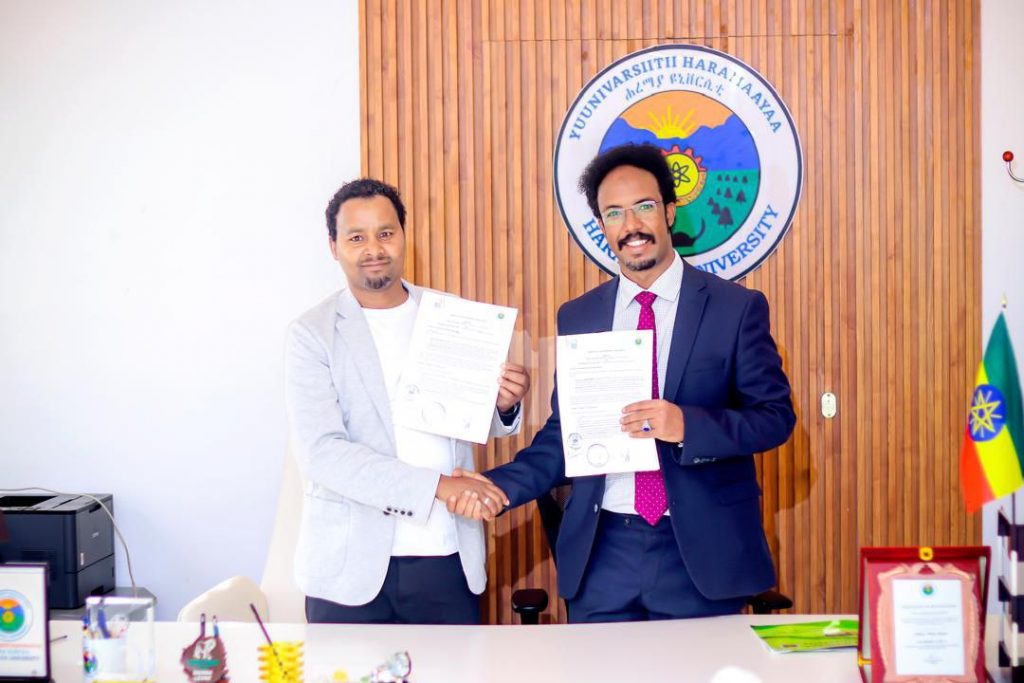 Dr. Abdi with Dr.mohammed in The partnership also enables OGF University to officially begin admissions in Hargeisa, Somaliland, leveraging the collaborative framework established with Haramaya University