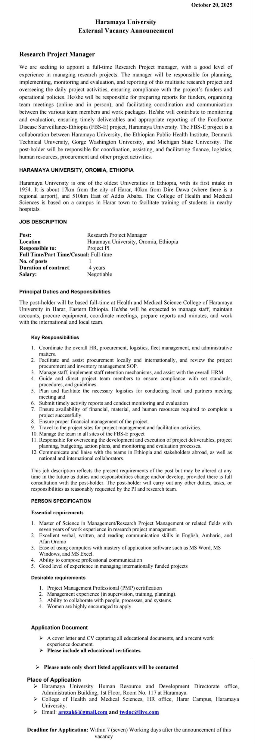 Vacancy Announcement