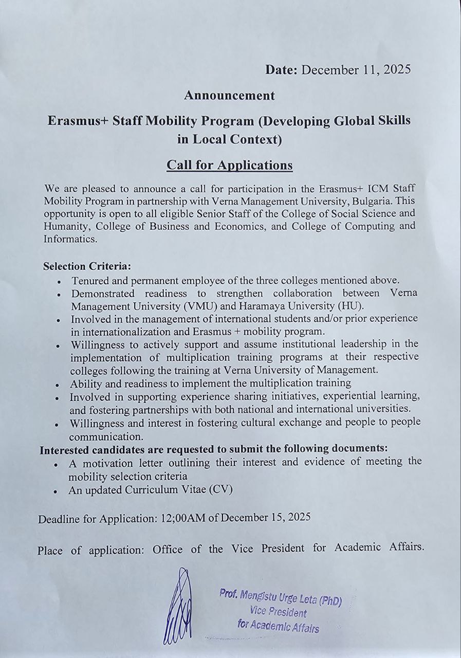 Erasmus + Staff Mobility Program(Developing Global Skills in Local Context Call for Application)