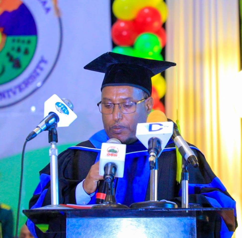 Proffessor Mengistu Urgie Hilight on Haramaya University held its 71st graduation ceremony at Afran Kello Hall at stage